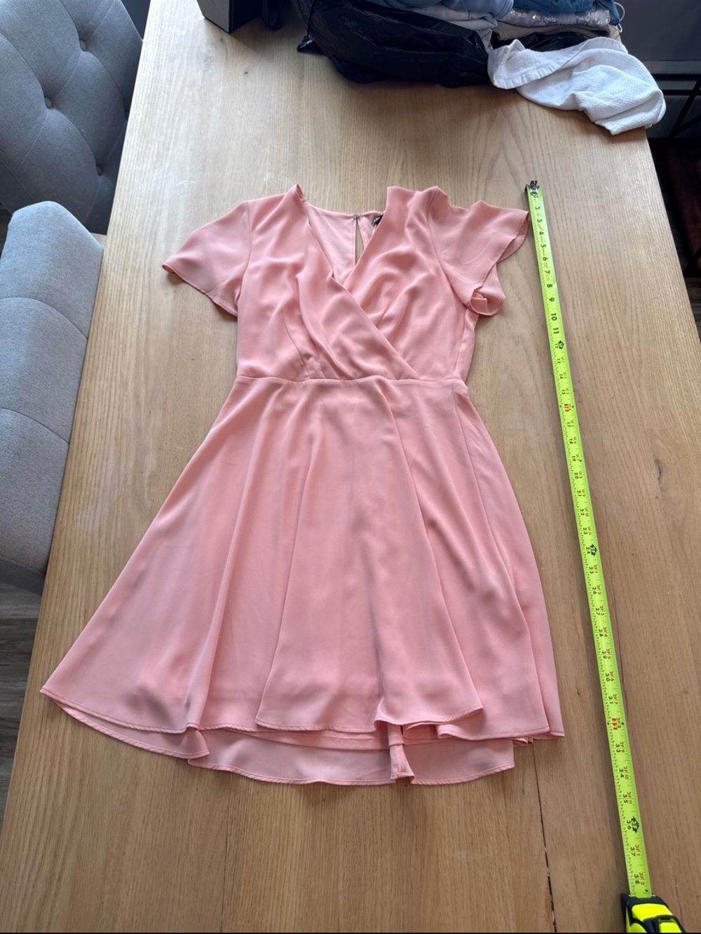 Express Pink Flutter-Sleeve Wrap Skater Dress